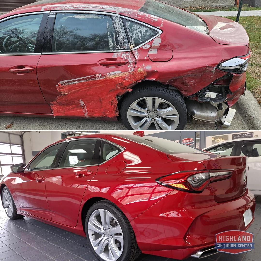 Acura TLX side panel collision repair before and after